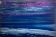 an abstract painting with blue, purple and white colors