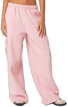 Trendy Oversized Bottoms For Leisure, Wide-leg Sweatpants With Side Pockets For Spring, Spring Wide-leg Sweatpants With Side Pockets, Wide Leg Cargo Style Loungewear Pants, High-waisted Relaxed Fit Sweatpants With Side Pockets, Athleisure Wide Leg Parachute Pants With Side Pockets, Relaxed Fit Pink Cargo Pants With Side Pockets, Loosely Fitted Parachute Pants With Cargo Pockets For Loungewear, Spring Full-length Cargo Pants For Loungewear