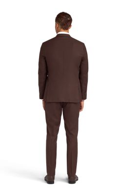 Dark brown, the ultimate earth tone, delivered to you in a stretch fabric suit.  This chocolate brown suit can go from casual to dressy with simple accessory swaps.  Pair it with brown dress shoes or sneakers, tie or an open collar, a brown suit is a great look for a wide range of events. Chocolate Brown Suit, Brown Suit, Brown Dress Shoes, Brown Suits, Suit Separates, Brown Dress, Chocolate Brown, Dark Brown, Stretch Fabric