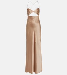 Silk Satin Gown in Beige - The Sei | Mytheresa Luxury Satin Formal Gown, Luxury Satin Gown For Formal Occasions, Luxury Satin Finish Gown For Formal Occasions, Chic Floor-length Satin Gown, Luxury Satin Finish Formal Gown, Chic Silk Maxi Dress For Prom, Luxury Silk Slip Dress With Bias Cut, Formal Floor-length Slip Dress With Satin Finish, Silk Satin Finish Maxi Evening Dress