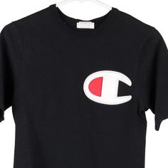 Description:Vintage black Champion t-shirt, fits x-small.GENDER: mens CONDITION: very good.STYLE: t-shirtERA: 1990sCOLOUR: blackFABRIC: cotton Black Crew Neck T-shirt With Logo, Vintage Black T-shirt With Letter Print, Vintage Black T-shirt With Graphic Design, Vintage Black Crew Neck T-shirt, Vintage Black T-shirt With Screen Print, 90s Black T-shirt With Graphic Design, Black Grunge T-shirt With Logo Print, Good Style, Shirt Fits