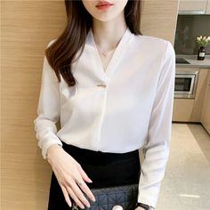 Shipping: Worldwide Express Shipping AvailableDelivery time: 🚚7-15Days Fast ShippingReturns: Fast refund,💯100% Money Back Guarantee.SPECIFICATIONSBrand Name: BONJEANStyle: Office LadyElasticity: Non StrechOrigin: Mainland ChinaCN: GuangdongSeason: Spring/SummerFabric Type: ChiffonMaterial: AcetateMaterial: PolyesterPattern Type: SolidFit Type: Regulai FitAge: MIDDLE AGEThickness: MidweightClothing Length: RegularDecoration: NONEShirts Type: Casual ShirtsDress Patterns: PulloverFabric content: Elegant White V-neck Shirt, White V-neck Office Blouse, White V-neck Blouse For Office, White V-neck Blouse For Work, White V-neck Blouse For Office Wear, White V-neck Top For Office, White Office Blouse With Collar, White Long Sleeve Office Tops, White Long Sleeve Tops For Office