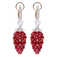 Luxury Ruby Teardrop Jewelry, Ruby Teardrop Fine Jewelry, Fine Jewelry Ruby Drop Earrings, Luxury Ruby Earrings, Luxury Ruby Earrings With Intricate Design, Blood Ruby, Diamond Tops, Jeweled Earrings, Chic Jewelry