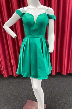 Modsele green short homecoming dress features sweetheart neckline, cold-shoulder sleeves and A-line gathered skirt.
Product Details:

SKU:PD2765
Polyester material
Short length
Size: US 0- 16. Check our Size Chart to get your correct size. 
Recommend custom size for plus size.
Free custom size service is available. Email your exact measurements once order is placed. 
Fully lined & Built with bra
Time: 10-15 business days. 

Feel free to contact our customer service: contact@modsele.com if you have any questions. Green A-line Mini Dress For Prom Season, Green A-line Mini Dress For Prom, Green Mini Length Prom Dress, Green Homecoming Mini Dress, Green Mini Dress For Homecoming, Fitted Green Off-shoulder Dress For Party, Green Mini Length Homecoming Dress, Green Knee-length Prom Dress, Green A-line Dress For Homecoming