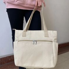 Lkblock Preppy Style Shoulder Bag Unisex Large Capacity HandBag Casual Versatile Solid Canvas Bag Student Commuting Zipper Square Bag Yoga Tote Bag, Yoga Tote, Dumpling Bag, Pearl Bag, Handbags Casual, Head Accessories, Bag Dress, Pink Beige, Square Bag