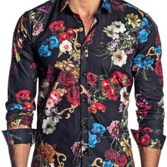 Jared Lang Button Down Shirt Brand New With Tag Black Floral Print Long Sleeve Black Buttons Semi-Fit 100 % Cotton Imported Of Italian Materials Made In Turkey Fast Shipping Designer Collared Tops With Floral Print, Designer Spring Shirt With Buttons, Designer Formal Shirt With Floral Print, Designer Black Shirt With Button Closure, Designer Black Shirt With Spread Collar, Designer Printed Black Shirt, Designer Black Printed Shirt, Elegant Multicolor Cotton Shirt, Designer Black Shirt For Spring