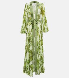 Pleated Georgette Beach Cover Up in Green - Etro | Mytheresa Chiffon Kaftan, Berry Print, Vacation Essentials, Cover Beachwear, Beach Shop, Georgette Fabric, Beach Covers, Print Chiffon, Beach Dress