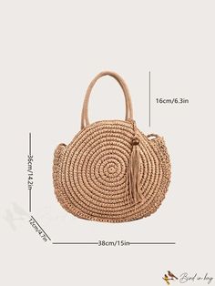 BirdinBag - Summer Beach Travel Tassel Straw Bag - Ideal for Your Vacation Summer Vacation Essentials, Paper Sizes Chart, Tassel Decoration, Bag With Tassel, Straw Beach Bag, Inch Bag, Tassel Bag, Plain Style, Beach Travel