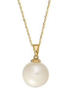 Timeless style. This classic 14k gold pendant features a cultured freshwater pearl (11mm) that makes a simple statement. Approximate length: 18 inches. Approximate drop: 3/4 inch. Luxury 22k Gold Necklace With Pearl Drop, Formal White Gold Jewelry Stamped 14k, Formal White Gold 14k Stamped Jewelry, Refined White Round Jewelry, Macy's Round Jewelry For Formal Occasions, Elegant Yellow Gold Jewelry With Pearl Pendant, Classic Gold Jewelry From Macy's, Classic Yellow Gold Jewelry From Macy's, Refined Round Jewelry For Formal Occasions