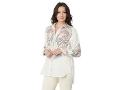 Johnny Was Palladium Blouse - Women's Clothing : Natural : Be a boho chic wearing the Johnny Was Palladium Blouse and look exceptionally classy. Regular fit. Classic collar neckline. Long sleeves construction with buttoned cuffs. Front fabric button closure. Allover eye-catching embroidery. Stepped hem. 100% cotton. Machine washable. Imported. Chic Long Sleeve Blouse With Embroidered Cuffs, Workwear Blouse With Embroidered Cuffs, Elegant Blouse With Embroidered Cuffs, Embroidered Cuffs Blouse For Workwear, Chic Long Sleeve Tops With Embroidered Cuffs, Chic Embroidered Long Sleeve Shirt, Spring Long Sleeve Embroidered Top, Chic Long Sleeve Embroidered Shirt, Spring Long Sleeve Top With Embroidered Cuffs