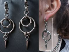 Echoes O-ring and Spike Earrings, Punk Dangle Earrings - Etsy Diy Punk Earrings, Punk Style Metal Cartilage Earrings, Edgy Metal Dangle Hoop Earrings, Punk Style Stainless Steel Metal Ring Jewelry, Punk Stainless Steel Jewelry With Metal Ring, Punk Style Metal Piercings As Gift, Punk Metal Hoop Piercings, Punk Style Metal Dangle Hoop Earrings, Alternative Style Metal Jewelry For Parties