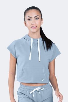 TLF Collegiate Crop Hoodie - WOMEN HOODIES-SWEATSHIRTS & JACKETS - TLF Apparel | Take Life Further Half Sleeve Hoodie, Tlf Apparel, Sporty Crop Top, Comfortable Hoodies, Powder Blue Color, Star Shorts, Womens Athletic Shorts, Concert Fit, Gym Hoodie