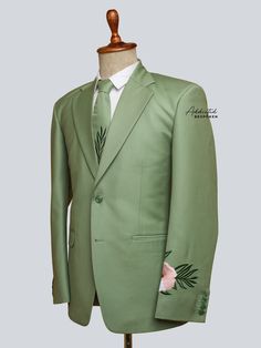 Palm Green Single Breasted Suit | Addicted Bespoken Groomsman Attire, Single Breasted Suit, Western Themed Wedding, Palm Green, Classic Suit, Groomsmen Attire, Single Breasted Jacket, Cocktail Parties, Palm Leaf