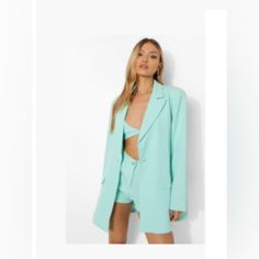 Boohoo Relaxed Fit Blazer. Color Is Mint. Size 12. This Is Nwt. Chic Blue Blazer For Summer, Summer Blue Blazer For Day Out, Blue Summer Blazer For Day Out, Blue Blazer For Summer Day Out, Suits For Wedding, Ruched Sleeve Blazer, Blazer And Skirt Set, Houndstooth Coat, Mens Suit Jacket