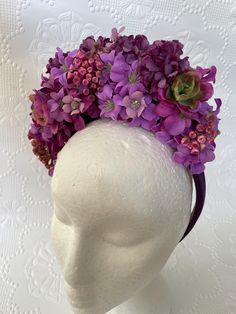 Loving the new 'Gretel' headpiece! Purple blooms adorn a satin indigo headband! The most stunning piece to wear to the Spring racing carnival or wedding guest attire!#melbournecupfashion #floralfascinator #floralheadpiece #floralfascinator #flowerheadband #weddingheadpiece #weddingfashion #racedayfashion  #springracingcarnival #melbournecup  NB: Penelope P Designs are one off and unique pieces. They are not replicated Flower Headpiece For Kentucky Derby Garden Party, Flower Headpieces For Kentucky Derby Garden Party, Flower Headpieces For Garden Party And Kentucky Derby, Flower Headpiece For Garden Party, Headband For Garden Party And Royal Ascot, Adjustable Headpieces With Matching Headband For Garden Party, Headband For Garden Party At Royal Ascot, Handmade Flower Headpieces For Garden Party, Spring Garden Party Headband