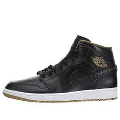 Air Jordan 1 Mid 'Black Gold' 554724-042 (AJ1/SNKR/Retro/Unisex/Mid Top/Basketball) Retro Black Basketball Shoes With Round Toe, Retro Black Round Toe Basketball Shoes, Black High-top Basketball Shoes With Gum Sole, Retro Black Leather Basketball Shoes, Black Basketball Shoes With Gum Sole, Black Basketball Shoes With Gum Sole For Sports, Retro Black High-top Sneakers With Boost Midsole, Black Jordan Shoes With Gum Sole, Black High-top Jordan Shoes With Gum Sole