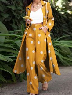 Long Sleeve Blouse Wide Leg Bohemian Polka Dot Pant Tracksuit 2PCS Set    Package included:1 Suits Pantalones Mom, Women's Pantsuit, Casual Winter Outfits For Women, Ladies Trouser Suits, Women Party Dresses, Winter Outfits For Women, Spring Outfits Dresses, Chic Dress Classy, Office Suit