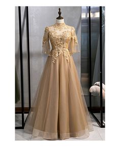 Shop elegant champagne gold aline formal dress with embroidery sleeves online. All instock with free shipping. Pro since 2009. Gold A-line Evening Dress For Wedding, Gold A-line Evening Dress For Gala, Gold A-line Fitted Evening Dress, Gold A-line Evening Dress For Prom Season, Gold A-line Dress For Prom Season, Gold Fitted A-line Evening Dress, Gold A-line Wedding Dress, Elegant Gold Evening Dress With Gold Embroidery, Elegant Gold Embroidered Gown