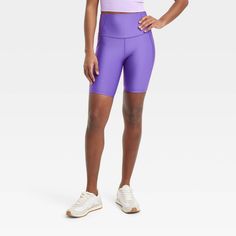 Why we're ALL IN: Effortless support bike shorts made with moisture wicking, quick-drying fabric with stretch. Features a high-rise waist and eight-inch inseam for coverage. Sports side and hidden pockets plus flat seams for comfortable wear. The UPF 50+ rated material helps keep skin shielded from UV rays. All in Motion™: Inspiring the potential in every body. Athleisure Nylon Biker Shorts With 4-way Stretch, Casual Nylon Biker Shorts With 4-way Stretch, Purple Activewear With Built-in Shorts For Spring, Pink Moisture-wicking Athleisure Biker Shorts, Purple Activewear With Built-in Shorts And Stretch, Pocket Bike, Bottom Workout, Pair Of Pants, Knitting Women