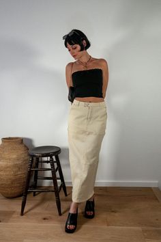 Chic Long Cargo Skirt For Spring, Chic Summer Midi Cargo Skirt, Trendy Fitted Cargo Skirt For Night Out, Full Length Summer Skirt For Night Out, Versatile Maxi Skirt For Summer, Full Length Skirt For Night Out In Summer, Full Length Skirt For Summer Nights, Full Length Skirt For Summer Night Out, Trendy Full-length Summer Skirt