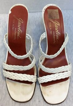 Good condition, light weight, just insole is peeled off on right one. Easy to fix. Shoes Size 7, Leather Shoes Woman, Slip On Sandal, White Leather, Women's Shoes, Leather Women, Heel Height, Size 7, Women Shoes