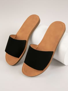 Black Fashionable    Plain Slides    Women Shoes Modern Heels, Leather Slippers For Men