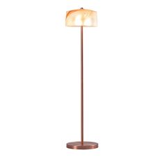 a floor lamp with a wooden base and a white light on it's side