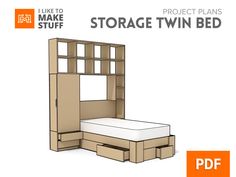 the bed frame is made to look like it's been built into a bookcase