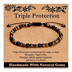 PRICES MAY VARY. Material and Size : 4mm High quality natural stone, Adjustable Size.Inner Circumference of the Gemstone Bracelet 6.5” (suitable for 6” to 8” wrist). Stone meaning or Effect : Triple Protection recommend for male to wear. Hematite, Tiger's Eye, Obsidian shield against negativity and keep you boost. A IDEAL GIFT: The bracelet is packed in a velvet pouch, There are also two cards in the bag, one records the beautiful symbolism of the gemstone, and the other is a simple greeting card that can be handwritten. Is a great gift for friend, families, or yourself. Handmade Bracelet : We have designed a variety of colorful bracelets (spring jewelry, summer jewelry, autumn jewelry), and we are sure that there is a style that suits you. To ensure durable usage, All of our handcraft mac Simple Greeting Card, Crystal Identification, Beaded Bracelets Handmade, Boho Bracelets Stack, Bohemian Diy, Autumn Jewelry, Crystal Bead Jewelry, Crystal Power, Spring Bracelet