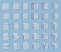 a bunch of different shapes and sizes of cubes on a light blue background illustration