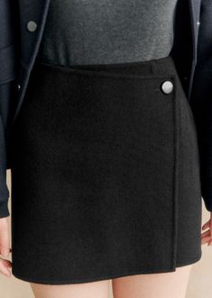 Short asymmetrical skirt in double face;Decorative button front;Side zip fastening;Unlined;Side length: 40 cm  / 15.7 in (size EU36/UK8) A Skirt, Black Lined Short Skirt, Black Short Lined Skirt, Wool Skirt, Black A-line Mini Skirt With Lining, Sezane Mini Skirt, Black Pleated A-line Mini Skirt, Houndstooth Skirt, Wool Mini Skirt