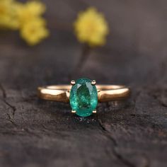 Solitaire Natural Oval Emerald Engagement Ring | BBBGEM Oval Emerald Promise Ring Stamped 14k, Oval Solitaire Emerald Ring In 14k Gold, Oval Emerald Ring In 14k Gold For Promise, Oval Emerald 14k Gold Promise Ring, Oval Emerald Engagement Ring, Handmade Gold Ring, Green Gemstone Ring, Natural Emerald Rings, Emerald Wedding Rings