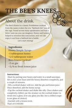 a recipe for the bee's knees cocktail