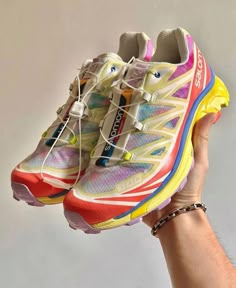 Spring shoes, running shoes, Salomon, rainbow shoes, colorful, summer shoes, workout shoes, gym shoes, gym aesthetic, salomon xt6 outfit. #streetwear #aesthetic #shoes #running #fashion #atheleticshoes #summerfashion #shoes2024 #trendyshoes2024 Colorful Gym Outfit, Xt6 Outfit, Salomon Xt6 Outfit, Shoes Colorful, Salomon Shoes, Rainbow Shoes, Gym Aesthetic, Outfit Streetwear, Streetwear Aesthetic