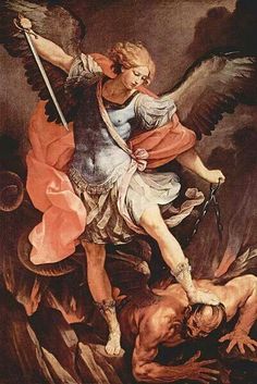 The Archangel Michael Defeating Satan ~ Therefore: Revelation 21:4 "And GOD shall wipe away all tears from their eyes; and there shall be no more death, neither sorrow, nor crying, neither shall there be any more pain: for the former things are passed away." KJV 천사와 악마, St Michael Prayer, Ange Demon, San Michele, Saint Michael, Angels Among Us