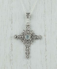 Ornate Cross Necklace With Intricate Design, Bohemian Cross Pendant Jewelry Gift, Spiritual Handmade Cross Pendant Jewelry, Handmade Spiritual Cross Pendant Jewelry, Bohemian Blue Cross Jewelry, Bohemian Sterling Silver Cross Jewelry, Bohemian Blue Cross Pendant Necklace, Spiritual Cross Necklace With Intricate Design, Bohemian Blue Flower Pendant Jewelry