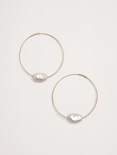 Slender, rich freshwater baroque pearls add a pretty element to delicate yet sturdy wire hoops.  Post backs.  Diameter: 2" Pearl Hoop Earrings, Beading Ideas, Baroque Pearls, Fresh Water, Freshwater Pearls, Women's Accessories, Piercings, Beading, Hoop Earrings