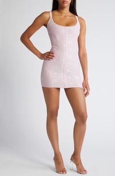 Mesh and lace panels amp up the romance of a corset-inspired minidress fashioned with front hook-and-eye closures in a sultry body-con silhouette. 30 1/2" length Front hook-and-eye closure; back zip closure Square neck Powermesh lining 75% polyamide, 25% elastane Dry clean Imported Flirty Mini Corset Dress With Lace Trim, Flirty Mini-length Corset Dress With Lace Trim, Flirty Mini Length Corset Dress With Lace Trim, Flirty Lace Mini Corset Dress, Feminine Fitted Mini Corset Dress, Fitted Feminine Mini Corset Dress, Feminine Fitted Mini Length Corset Dress, Flirty Mini Lace Corset Dress, Lace Mini Dress With Corset Back For Date Night