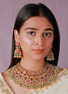 Gold Plated Antique Bridal Necklace Riana by Shikha Jindal - Fabilicious Fashion Indian Theme, Indian Wedding Wear, Ethnic Design, Buy Gold, Bridal Necklace, Wedding Wear, Gold Plated Jewelry, Indian Jewelry, Gold Plating