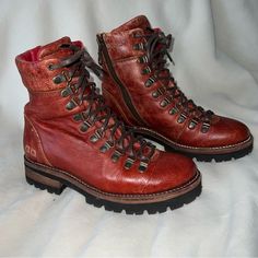 Excellent Condition And Comes With Bed Stu Box. I've Only Worn These Twice For One Outfit. These Are Near New Condition, There May Be Some Marks On Them But If There Are, You Can't See Them Because Of The Trademark Bed Stu Distressing. These Are Beautiful Boots And Very Comfy, I Have Two Other Colors But The Red Is Not Needed Anymore Red Ankle Combat Boots For Fall, Vibram Sole Ankle Moto Boots For Walking, Fall Hiking Moto Ankle Boots, Fall Leather Sole Ankle Hiking Boots, Red Leather Lace-up Boots, Casual Red Boots With Lug Sole, Rugged Ankle Moto Boots For Walking, Fall Ankle Hiking Boots With Leather Sole, Red Lace-up Leather Boots