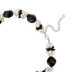 Ross-Simons - 5-20mm Onyx Bead, 5-6mm Cultured Pearl Cluster Necklace, Silver. 18". Meant to make a statement, this captivating necklace doubles down on the drama with big glossy beads and luminous clusters! 20x15mm marquise faceted onyx beads are dotted around the design between bunches of 5-6mm cultured freshwater pearls and 5-9mm free-form onyx beads. Finishes with a sterling silver lobster clasp with a 3" extender. Onyx bead and white pearl necklace. Pearl birthstones are the perfect gift fo Pearl Cluster Necklace, Pearl Birthstone, White Pearl Necklace, Pearl Cluster, Cluster Necklace, Necklace Pearl, Onyx Bead, Freshwater Cultured Pearls, Cultured Pearls