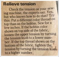 a piece of paper with some type of text on it that says, please tension check the tension on your sew - ing machine