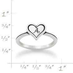 Delicate Heart Initial Ring - James Avery White Initial Ring For Anniversary, Classic Personalized Heart Promise Ring, Classic Personalized Heart Ring For Promise, Sterling Silver Initials Ring For Anniversary, Silver Heart-shaped Initial Ring For Promise, Personalized Classic Heart Promise Ring, Valentine's Day Promise Ring In Sterling Silver, Sterling Silver Monogram Initial Promise Ring, Personalized White Heart Ring