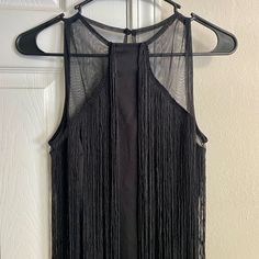 Never Worn - New With Tags. Excellent Condition! Black Sleeveless Mini Dress With Fringe, Black Fringe Mini Dress For Cocktail, Spring Black Mini Dress With Fringe, Black Maxi Dress With Fringe For Spring, Spring Black Maxi Dress With Fringe, Sleeveless Fringe Maxi Dress For Night Out, Black Fringe Maxi Dress For Spring, Black Fringe Maxi Dress For Evening, Black Summer Dress With Fringe