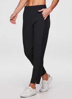 Everyday Ribbed Ankle Pant – RBX Active Stretch Sports Joggers With Pull-on Style, Ankle-length Athleisure Joggers For Jogging, Athleisure Ankle-length Joggers For Jogging, Solid Ankle-length Athleisure Joggers, Athleisure Ankle-length Joggers With Elastic Side Panels, Sporty Ankle-length Joggers With Comfort Waistband, Versatile Workout Joggers With Tapered Leg, Athleisure Pull-on Pants, Functional Stretch Pants With Ribbed Waistband