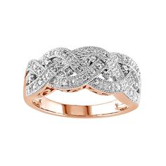 With an open-worked woven band accentuated with round-cut diamonds and miligrain detailing, this scalloped ring abounds with eye-catching details. Comes in a gift box.RING DETAILSWidth: 8 mmMetal: rhodium-plated sterling silverDIAMOND DETAILSTotal weight: 1/8 ct.Shape: roundColor grade: G-HClarity: I3Setting: prongImage(s) may be enlarged to show detail.Diamond weights are approximate. Diamond total weights may vary between .01 and .08 ct. Some diamonds have fewer than 17 facets.Gemstones may ha Scalloped Ring, Silver Pendant Lighting, Woven Ring, Antique Jewelry Indian, Best Engagement Rings, Sterling Silver Engagement Rings, India Jewelry, Silver Diamonds, Round Cut Diamond