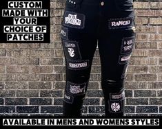 "Crust Punk Pants - Crust Patch Pants - Custom Made Punk Pants with Patches, Zippers, & Studs - Punk Band Patch Pants - Custom Crust Pants These pants are custom made just for you! These pants include the following: * UP TO 12 PATCHES * UP TO 10 STUDS * UP TO 2 EXTRA ZIPPERS If you would like more, please let me know and I can create a custom add-on listing for you to purchase. CUSTOMIZATION: * Choose your size from the menu. * In the personalization box, enter the specific types of patches that Distressed Grunge Bottoms For Concert, Punk Style Pants For Halloween Alternative Fashion, Grunge Pants For Halloween Concert, Grunge Style Pants For Halloween Concert, Distressed Punk Pants For Alternative Fashion, Halloween Streetwear Fitted Pants, Punk Bottoms For Halloween Concert, Punk Style Distressed Pants For Alternative Fashion, Punk Bottoms For Concerts And Halloween