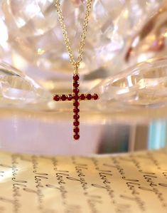 Small ruby Cross necklace ruby cross necklace 14k ruby | Etsy Red Cross Pendant Necklace Gift, Red Cross Pendant Necklace For Gift, Red Crucifix Cross Necklace Gift, Red Crucifix Cross Necklace For Gift, Spiritual Red Cross Pendant Necklace, Red Cross Necklace, Amethyst Earrings Studs, Forgiveness Of Sins, Cross Necklace Simple