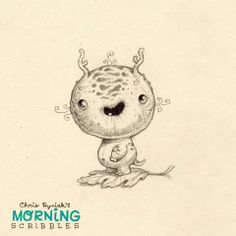 a drawing of a small creature with big eyes