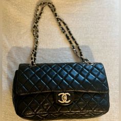 Used Quite A Bit, Leather Is Fading As Shown In The Pictures. Size Is 10” X 6” X 2.5” Bought On Poshmark In 2019 And Fully Authenticated. Comes With Chanel Dust Bag Chanel Bag Classic, Classic Black Chanel Bag, Chanel Vintage Jumbo Flap, Chanel So Black Flap Bag, All Black Chanel Bag, Chanel Vintage Single Flap Bag, Chanel Bags, Chanel Handbags, Classic Vintage